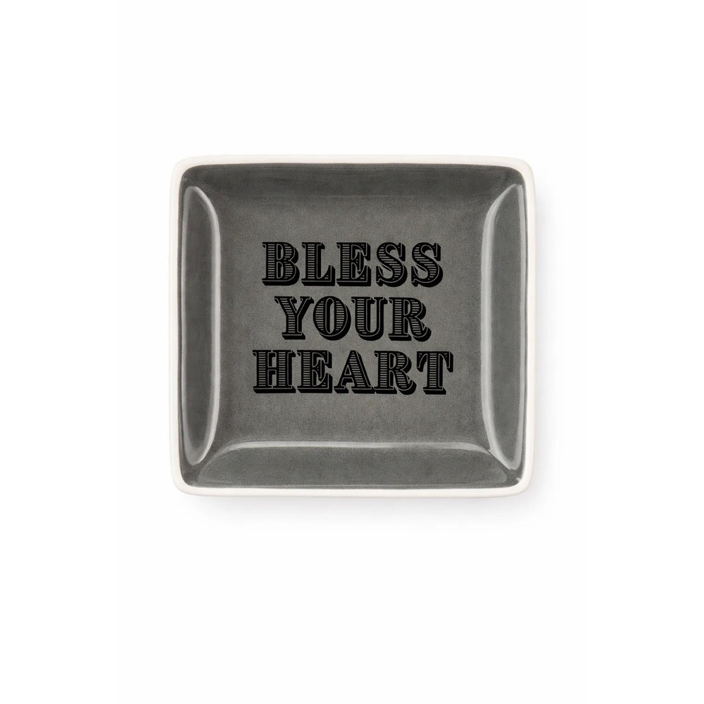 Bless Your Heart Ceramic Trinket Dish Grey Square Jewelry Tray Valet Bowl